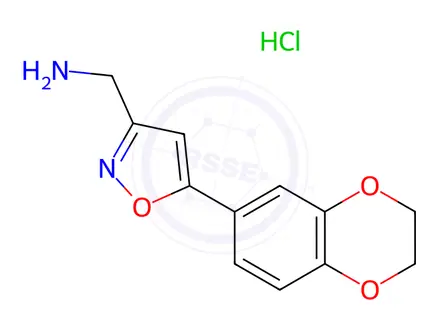 Chemical structure of (5-(2,3-Dihydrobenzo[b][1,4]dioxin-6-yl)isoxazol-3-yl)methanamine hydrochloride