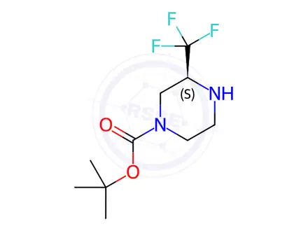Chemical structure of (3S)-3-(Trifluoromethyl)-1-piperazinecarboxylic acid 1,1-Dimethylethyl Ester