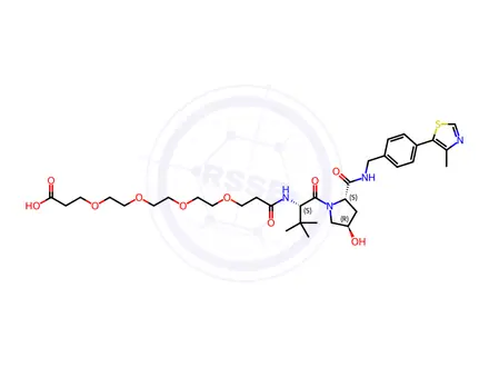 Chemical structure of (S)-18-((2S,4R)-4-Hydroxy-2-((4-(4-methylthiazol-5-yl)benzyl)carbamoyl)pyrrolidine-1-carbonyl)-19,19-dimethyl-16-oxo-4,7,10,13-tetraoxa-17-azaicosan-1-oic acid