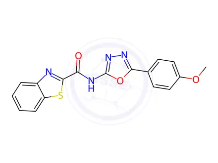 Chemical structure of N-(5-(4-Methoxyphenyl)-1,3,4-oxadiazol-2-yl)benzo[d]thiazole-2-carboxamide