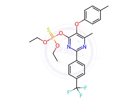Chemical structure of O,O-diethyl O-{6-methyl-5-(4-methylphenoxy)-2-[4-(trifluoromethyl)phenyl]pyrimidin-4-yl} phosphothioate