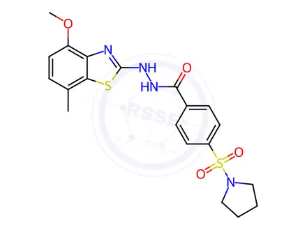 Chemical structure of N-(4-methoxy-7-methylbenzo[d]thiazol-2-yl)-4-(pyrrolidin-1-ylsulfonyl)benzohydrazide