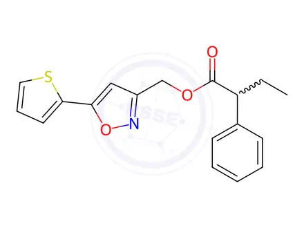 Chemical structure of (5-(Thiophen-2-yl)isoxazol-3-yl)methyl 2-phenylbutanoate
