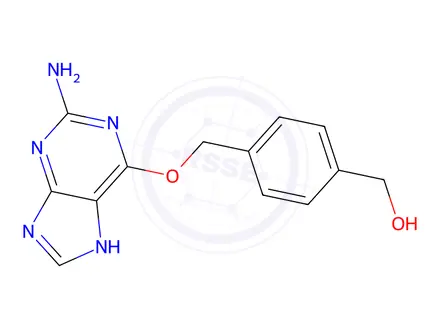 Chemical structure of O6-[p-(Hydroxymethyl)benzyl]guanine, 98%