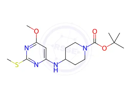 Chemical structure of 4-(6-Methoxy-2-Methylsulfanyl-pyriMidin-4-ylaMino)-piperidine-1-carboxylic acid tert-butyl ester