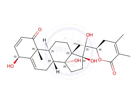 Chemical structure of Ergosta-2,5,24-trien-26-oicacid, 4,14,17,20,22-pentahydroxy-1-oxo-, d-lactone, (4b,17a,22R)-