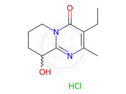Chemical structure of 3-Ethyl-9-hydroxy-2-methyl-6,7,8,9-tetrahydro-4H-pyrido[1,2-a]pyrimidin-4-one Hydrochloride