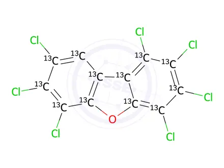 Chemical structure of 1,2,3,4,6,7,8-Heptachlorodibenzofuran 13C12