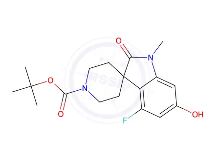 Chemical structure of Tert-butyl 4-fluoro-6-hydroxy-1-methyl-2-oxospiro[indoline-3,4'-piperidine]-1'-carboxylate