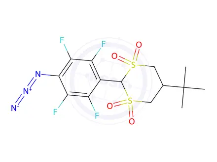 Chemical structure of 2-(4'-azidotetrafluorophenyl)-5-tert-butyl-1,3-dithiane-bis-sulfone