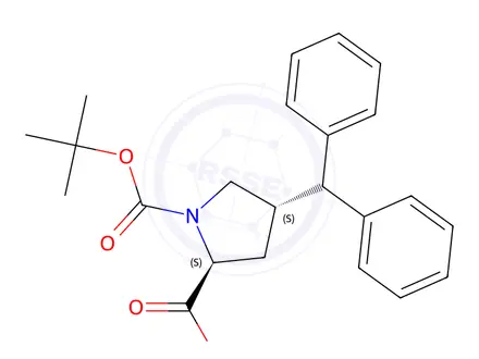 Chemical structure of (2S,4S)-4-benzhydryl-1-(tert-butoxycarbonyl)pyrrolidine-2-carboxylic acid