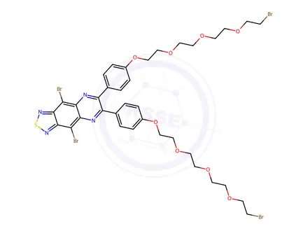 Chemical structure of 4,9-Dibromo-6,7-bis(4-(2-(2-(2-(2-bromoethoxy)ethoxy)ethoxy)ethoxy)phenyl)-[1,2,5]thiadiazolo[3,4-g]quinoxaline