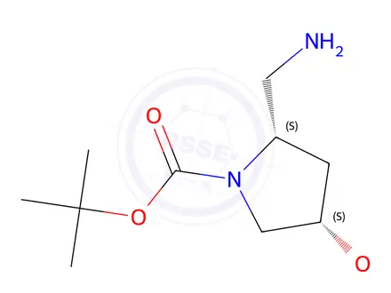 Chemical structure of Tert-butyl (2S,4S)-2-(aminomethyl)-4-methoxypyrrolidine-1-carboxylate
