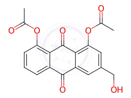 Chemical structure of 3-(hydroxymethyl)-9,10-dioxo-9,10-dihydroanthracene-1,8-diyl diacetate