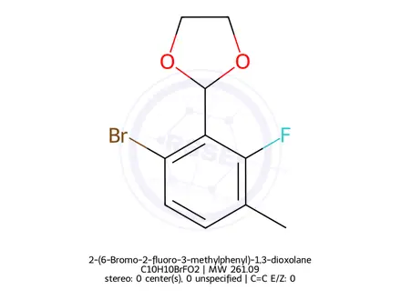 Chemical structure of 2-(6-Bromo-2-fluoro-3-methylphenyl)-1,3-dioxolane