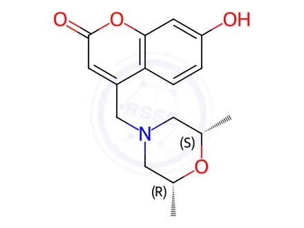 Chemical structure of 4-{[cis-2,6-dimethylmorpholin-4-yl]methyl}-7-hydroxy-2H-chromen-2-one