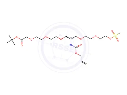 Chemical structure of tert-butyl (S)-11-((2-(2-((methylsulfonyl)oxy)ethoxy)ethoxy)methyl)-13-oxo-3,6,9,14-tetraoxa-12-azaheptadec-16-enoate
