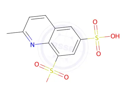 Chemical structure of Quinaldine 6,8 Disulfonic Acid