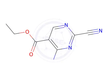 Chemical structure of 5-Pyrimidinecarboxylicacid,4-amino-2-cyano-,ethylester(8CI)