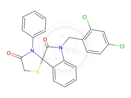 Chemical structure of 1-[(2,4-Dichlorophenyl)methyl]-3'-phenyl-1,2-dihydrospiro[indole-3,2'-[1,3]thiazolidine]-2,4'-dione