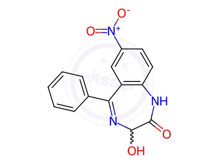 Chemical structure of 3-Hydroxy-7-nitro-5-phenyl-1H-1,4-benzodiazepin-2(3H)-one