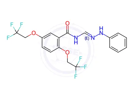 Chemical structure of N-[(1E)-(2-Phenylhydrazin-1-ylidene)methyl]-2,5-bis(2,2,2-trifluoroethoxy)benzamide