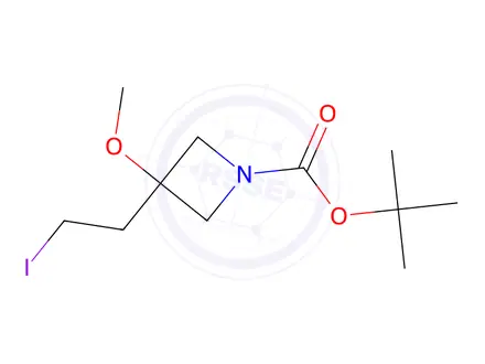 Chemical structure of tert-butyl 3-(2-iodoethyl)-3-methoxy-azetidine-1-carboxylate