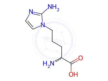 Chemical structure of 2-amino-5-(2-amino-1H-imidazol-1-yl)pentanoic acid dihydrochloride
