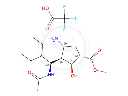 Chemical structure of Methyl (1S,2S,3R,4R)-3-((S)-1-acetamido-2-ethylbutyl)-4-amino-2-hydroxycyclopentane-1-carboxylate 2,2,2-trifluoroacetate