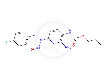 Chemical structure of Propyl (2-amino-6-((4-fluorobenzyl)(nitroso)amino)pyridin-3-yl)carbamate