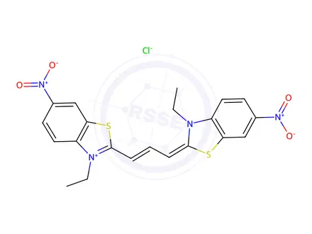 Chemical structure of (2E)-3-ethyl-2-[(E)-3-(3-ethyl-6-nitro-benzothiazol-2-yl)prop-2-enylid ene]-6-nitro-benzothiazole chloride