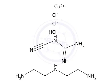 Chemical structure of Guanidine, N-cyano-, polymer with N1-(2-aminoethyl)-1,2-ethanediamine, hydrochloride, cupric chloride complexes