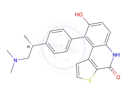Chemical structure of (R)-9-(4-(1-(dimethylamino)propan-2-yl)phenyl)-8-hydroxythieno[2,3-c]quinolin-4(5H)-one 1338540-81-0 OTS964