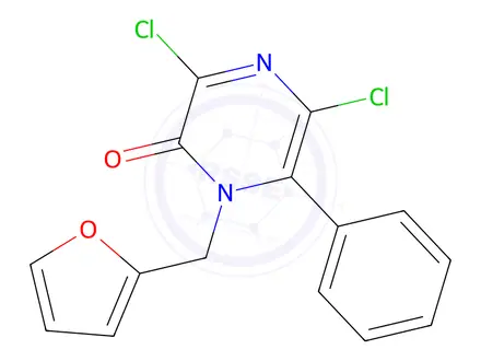 Chemical structure of 1-furfuryl-3,5-dichloro-6-phenylpyrazinone