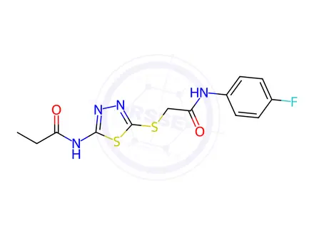 Chemical structure of N-(5-((2-((4-Fluorophenyl)amino)-2-oxoethyl)thio)-1,3,4-thiadiazol-2-yl)propionamide