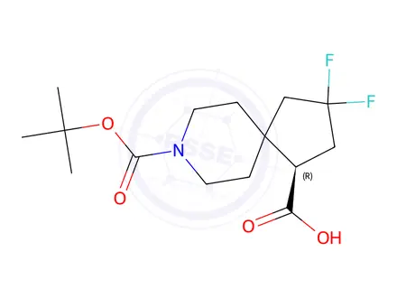 Chemical structure of (R)-8-(tert-butoxycarbonyl)-3,3-difluoro-8-azaspiro[4.5]Decane-1-carboxylic acid