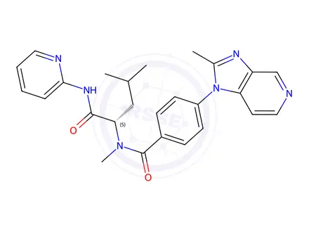 Chemical structure of Benzamide, N-methyl-4-(2-methyl-1H-imidazo[4,5-c]pyridin-1-yl)-N-[3-methyl-1-[(2-pyridinylamino)carbonyl]butyl]-, (S)-(9CI)