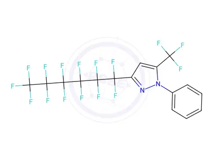 Chemical structure of 3(5)-(Perfluoro-n-hexyl)-5(3)-trifluoromethyl-1-(phenyl)pyrazole