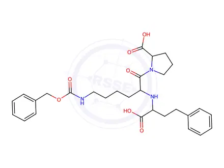 Chemical structure of (S)-1-((S)-6-(((Benzyloxy)carbonyl)amino)-2-(((S)-1-carboxy-3-phenylpropyl)amino)hexanoyl)pyrrolidine-2-carboxylic acid