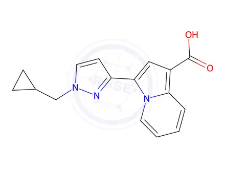 Chemical structure of 3-(1-(Cyclopropylmethyl)-1H-pyrazol-3-yl)indolizine-1-carboxylic acid