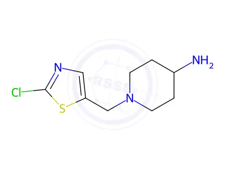 Chemical structure of 1-(2-Chloro-thiazol-5-ylMethyl)-piperidin-4-ylaMine dihydrochloride, 98+% C9H16Cl3N3S, MW: 304.67