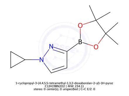 Chemical structure of 1-cyclopropyl-3-(4,4,5,5-tetramethyl-1,3,2-dioxaborolan-2-yl)-1H-pyrazole