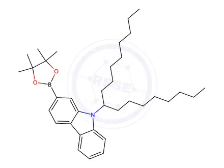 Chemical structure of 9H-Carbazole, 9-(1-octylnonyl)-2-(4,4,5,5-tetramethyl-1,3,2-dioxaborolan-2-yl)-