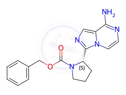 Chemical structure of Benzyl (S)-2-(8-aminoimidazo[1,5-a]pyrazin-3-yl)pyrrolidine-1-carboxylate