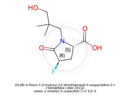 Chemical structure of (2S,4R)-4-Fluoro-1-(3-hydroxy-2,2-dimethylpropyl)-5-oxopyrrolidine-2-carboxylic acid