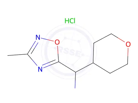 Chemical structure of (3-methyl-1,2,4-oxadiazol-5-yl)(oxan-4-yl)methanamine hydrochloride