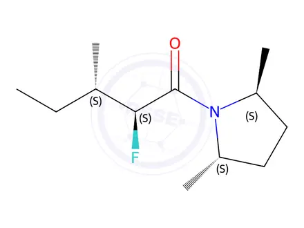 Chemical structure of Pyrrolidine, 1-(2-fluoro-3-methyl-1-oxopentyl)-2,5-dimethyl-, [2S-[1(2R*,3R*),2alpha,5beta]]-(9CI)
