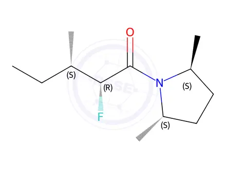 Chemical structure of Pyrrolidine, 1-(2-fluoro-3-methyl-1-oxopentyl)-2,5-dimethyl-, [2S-[1(2S*,3R*),2alpha,5beta]]-(9CI)