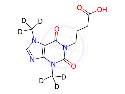 Chemical structure of 1-(3-carboxypropyl)3,7-dimethyl Xanthine-d6