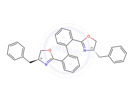 Chemical structure of Oxazole, 2,2′-[1,1′-biphenyl]-2,2′-diylbis[4,5-dihydro-4-(phenylmethyl)-, (4S,4′S)-